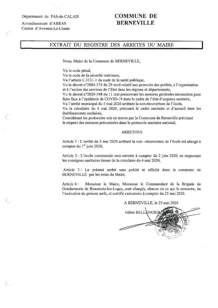 Arrêté municipal du 01 janvier 2020