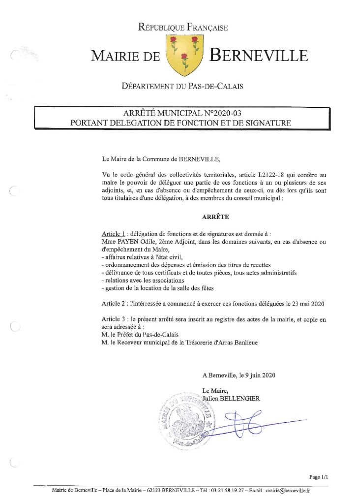 Arrêté municipal du 09 juin 2020