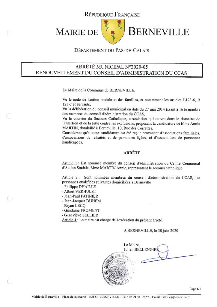 Arrêté municipal du 30 juin 2020