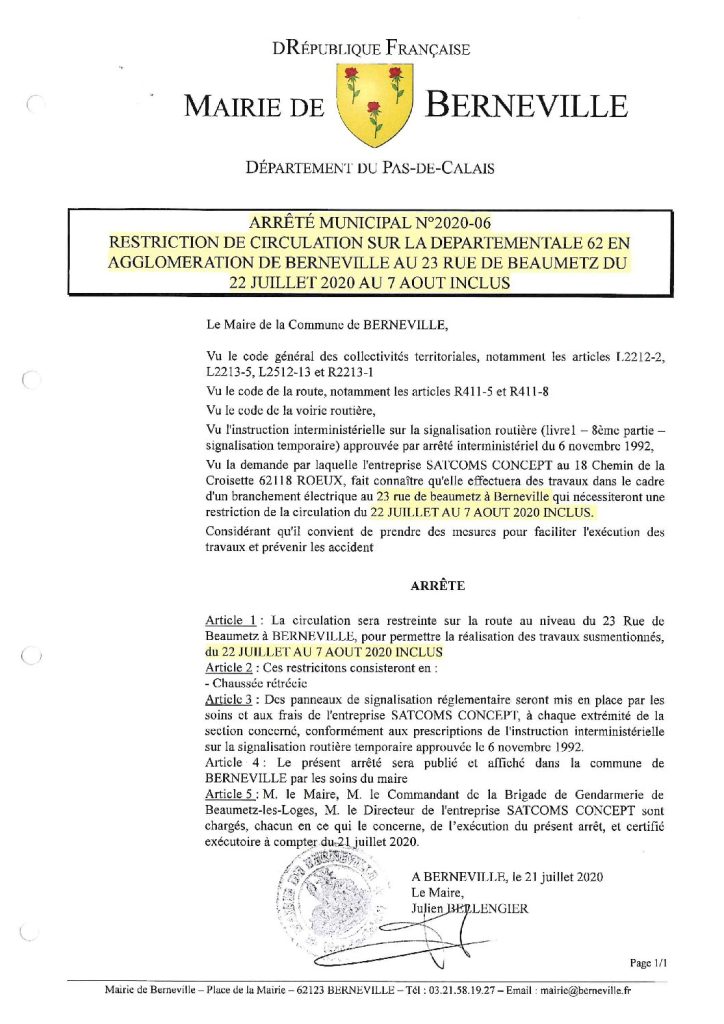 Arrêté municipal du 21 juillet 2020