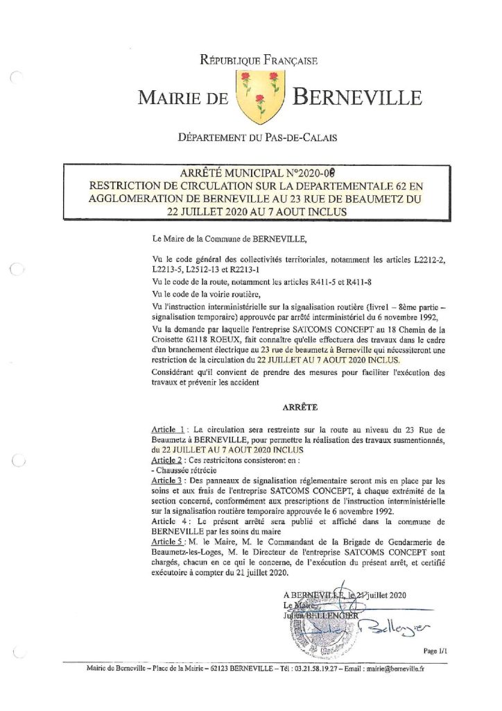 Arrêté municipal du 21 juillet 2020