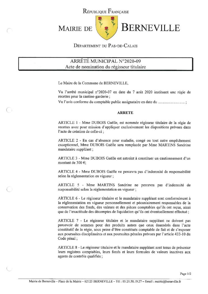 Arrêté municipal du 20 août 2020