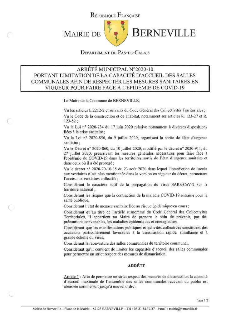 Arrêté municipal du 04 septembre 2020