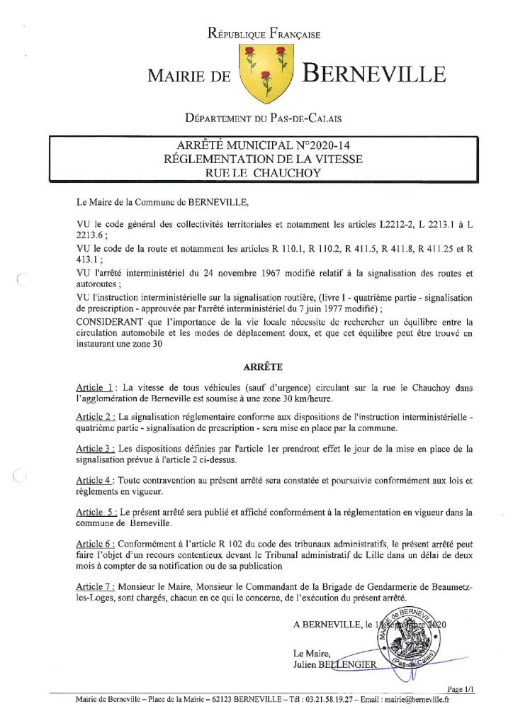 Arrêté municipal du 18 septembre 2020