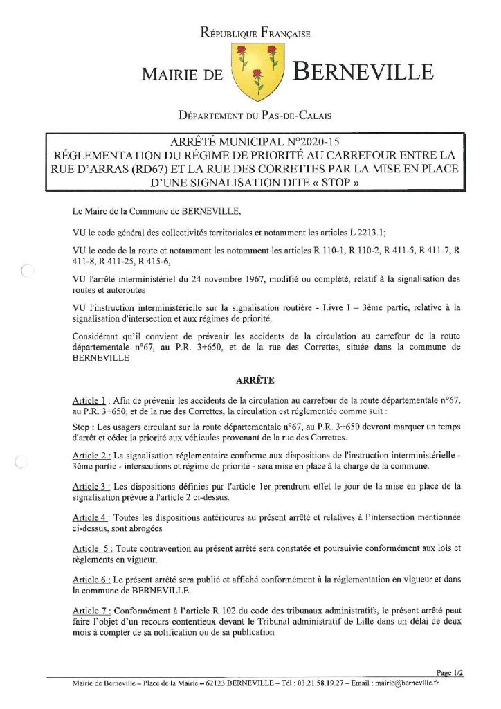 Arrêté municipal du 22 septembre 2020