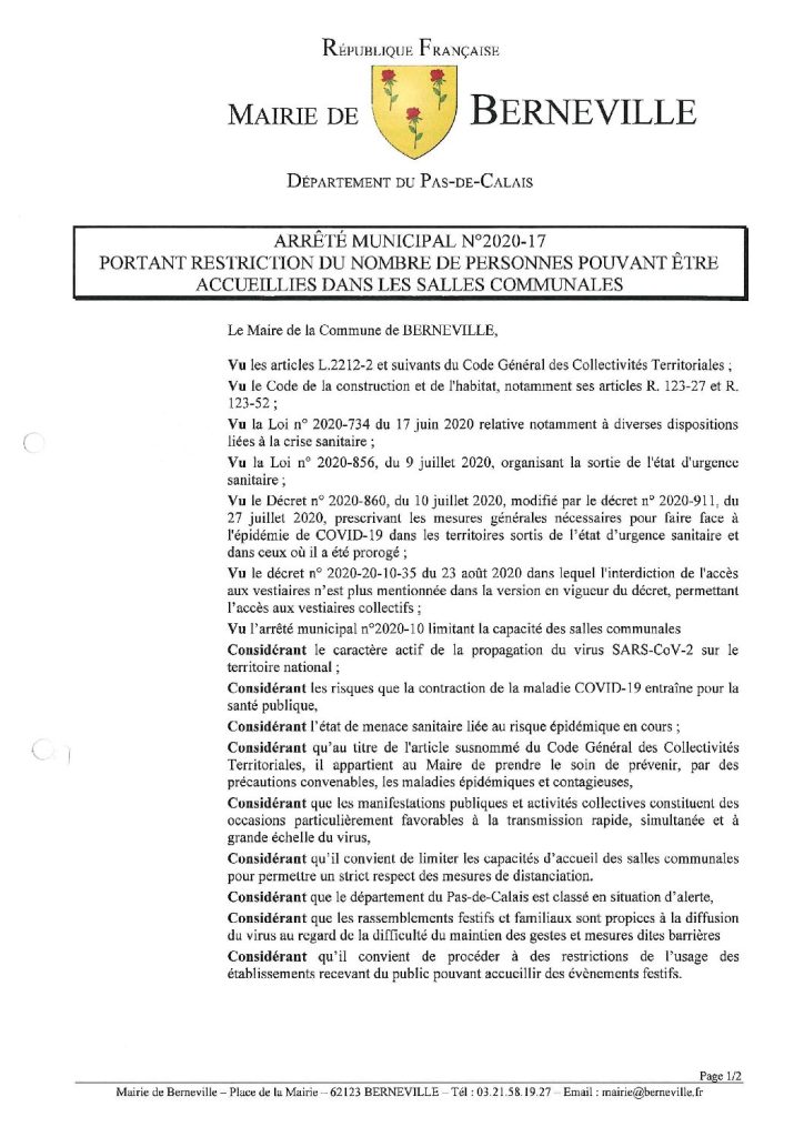 Arrêté municipal du 02 octobre 2020