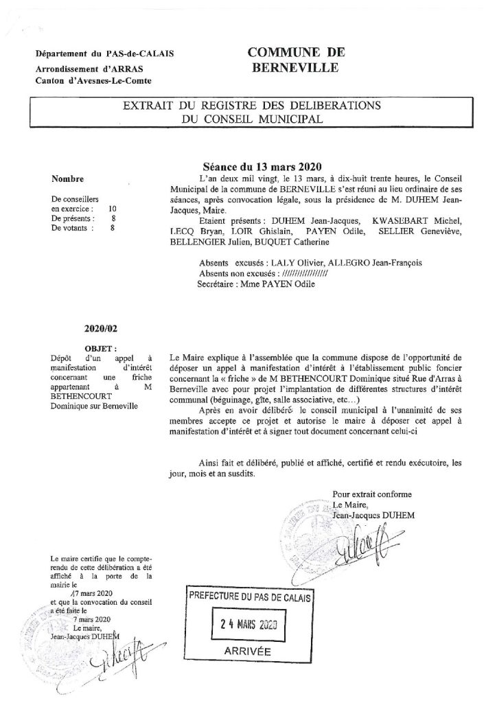 Délibération n°2 du 13 mars 2020