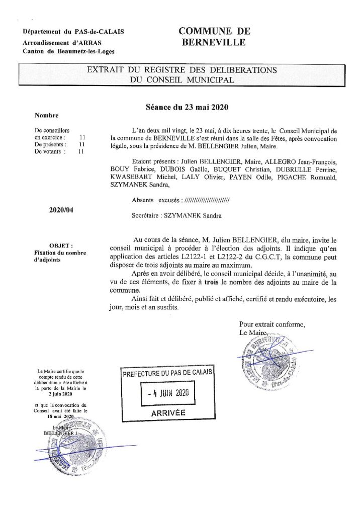 Délibération n°4 du 23 mai 2020