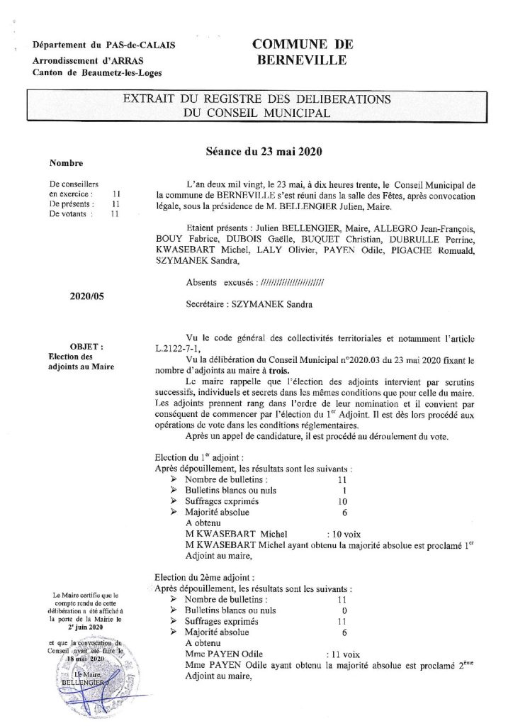 Délibération n°5 du 23 mai 2020