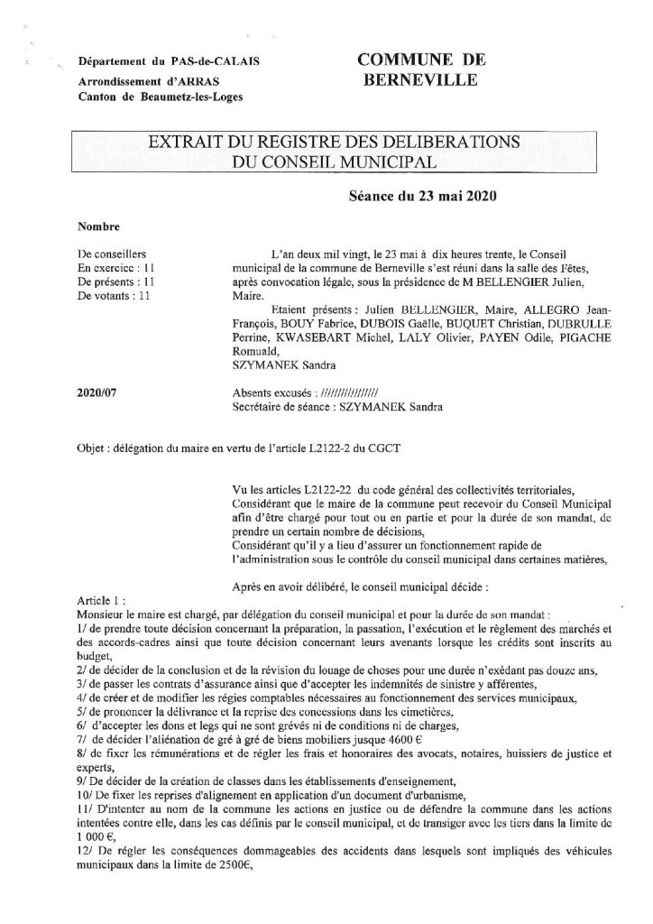 Délibération n°7 du 23 mai 2020