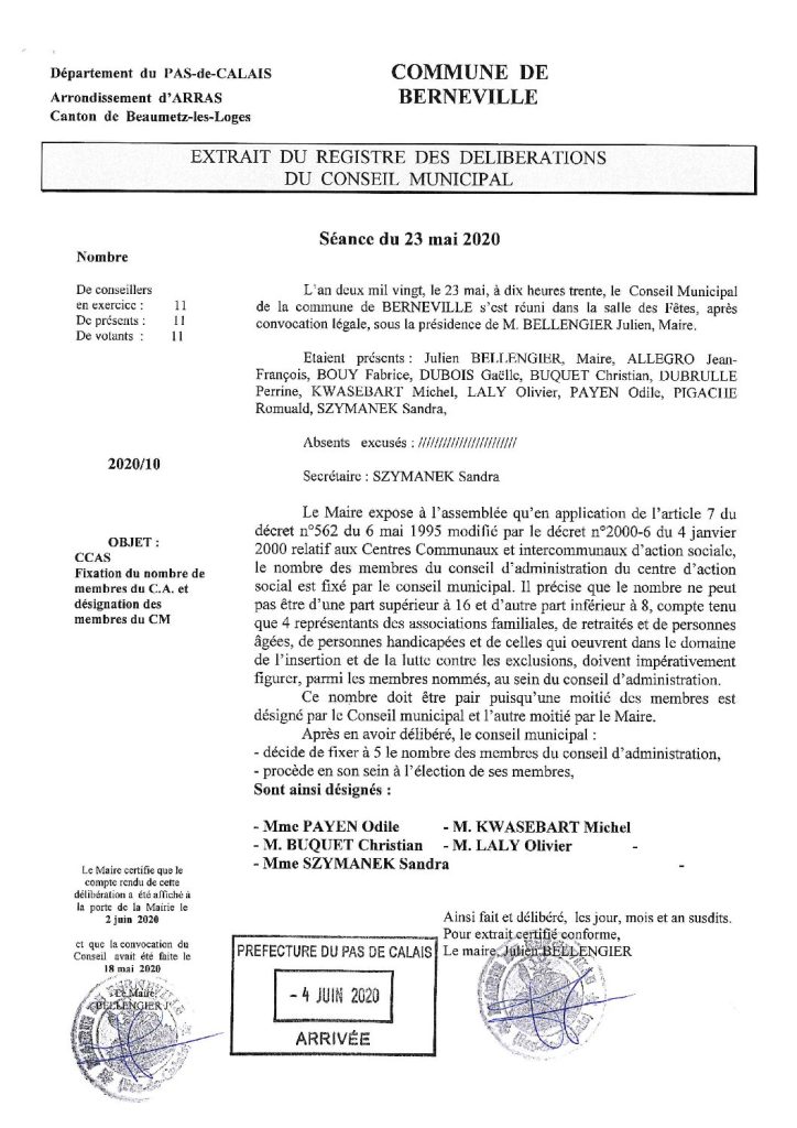 Délibération n°9 du 23 mai 2020