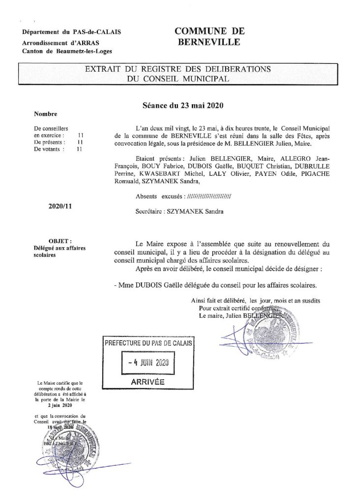 Délibération n°10 du 23 mai 2020