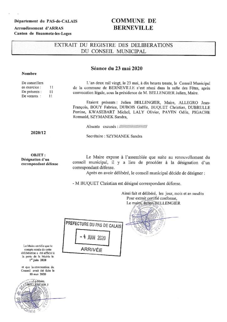 Délibération n°11 du 23 mai 2020