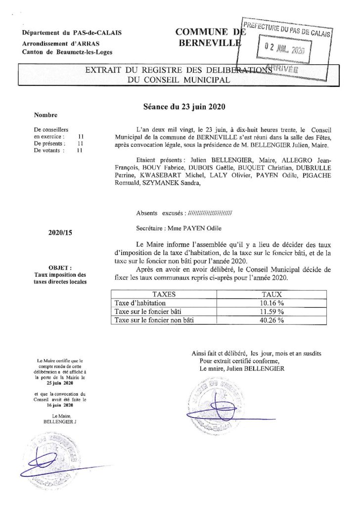 Délibération n°15 du 23 juin 2020