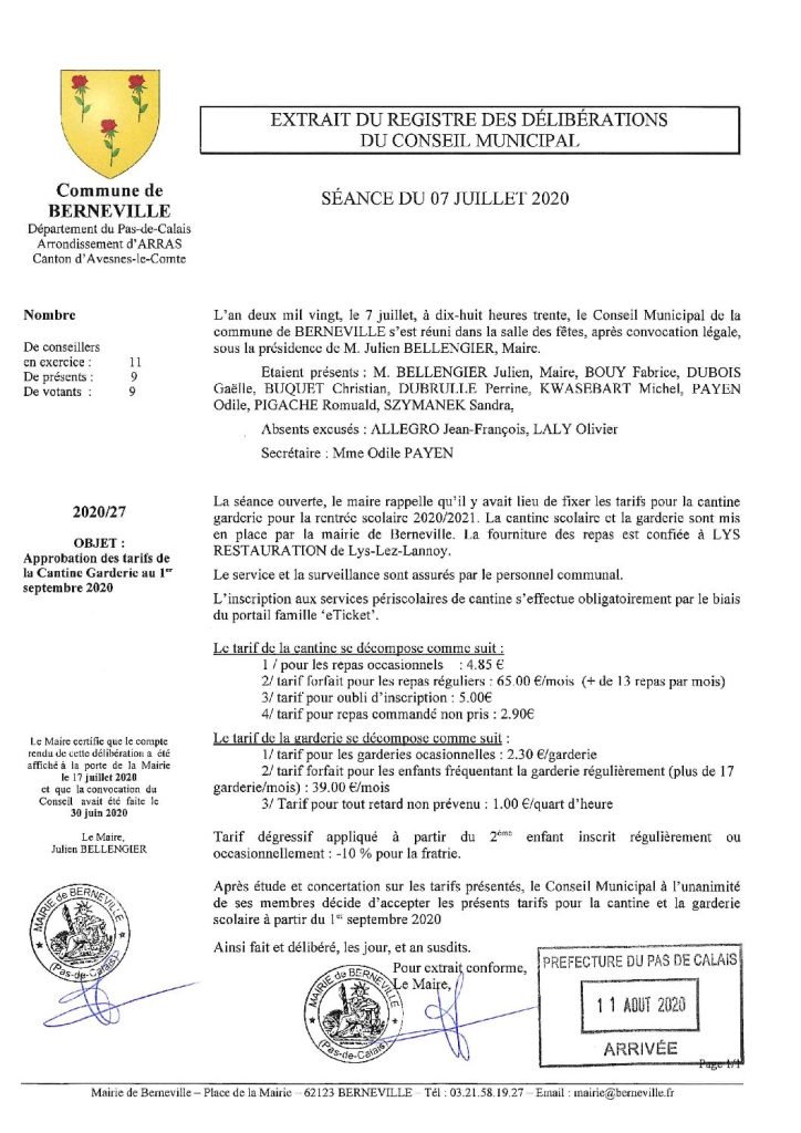 Délibération n°27 du 7 juillet 2020