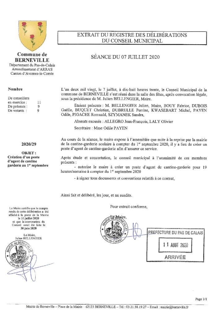 Délibération n°29 du 7 juillet 2020