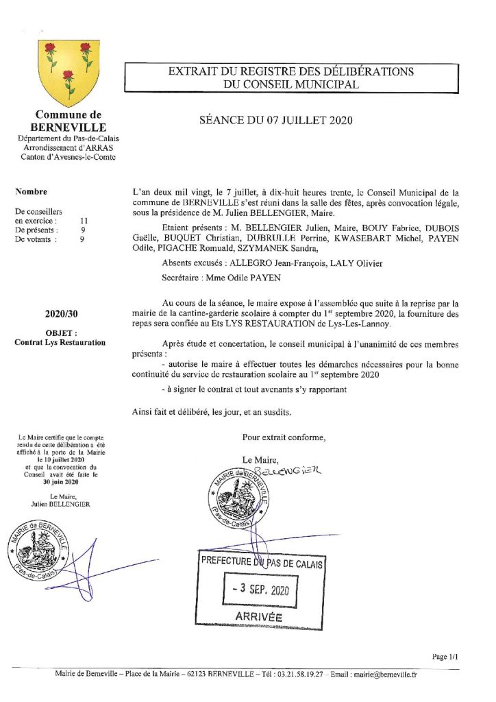 Délibération n°30 du 7 juillet 2020
