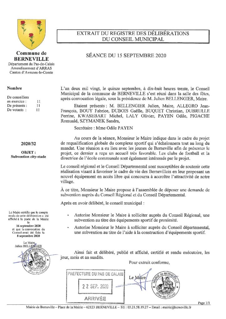Délibération n°32 du 15 septembre 2020