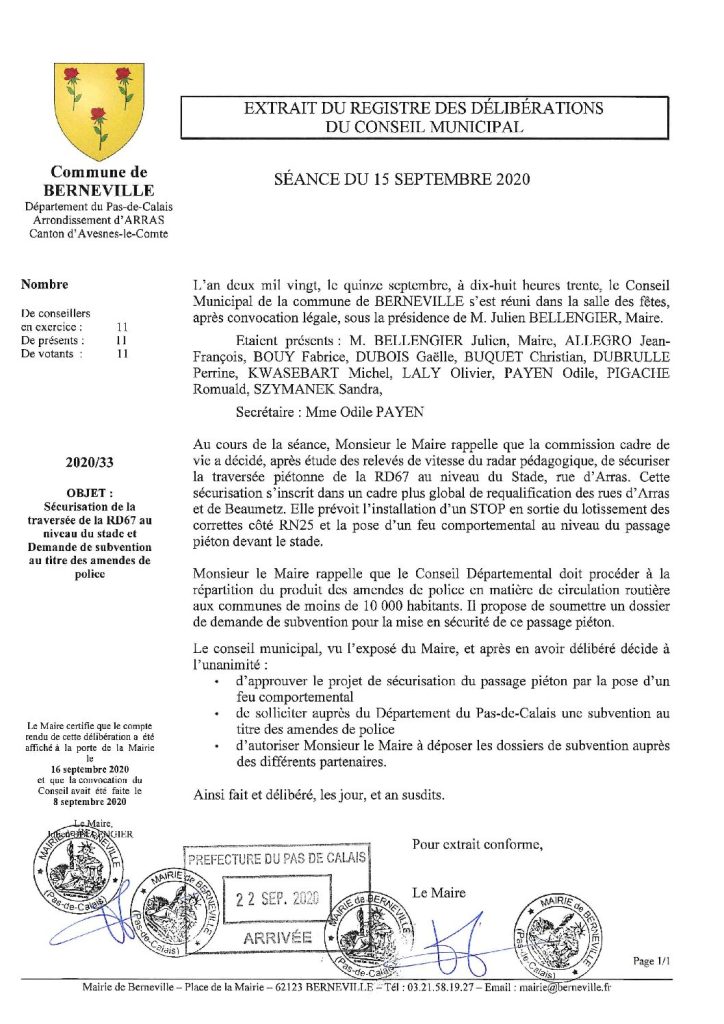 Délibération n°33 du 15 septembre 2020