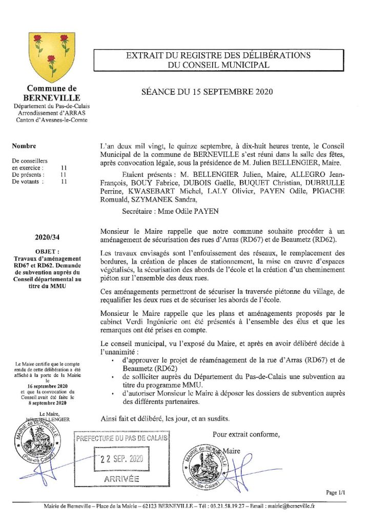 Délibération n°34 du 15 septembre 2020
