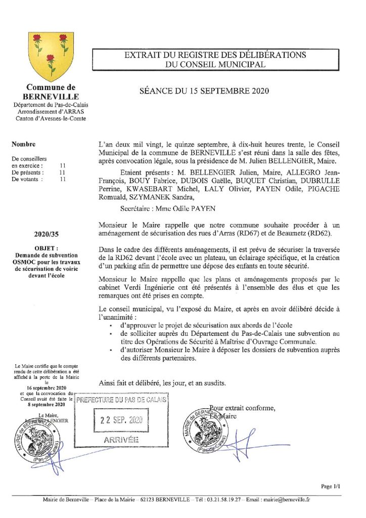 Délibération n°35 du 15 septembre 2020