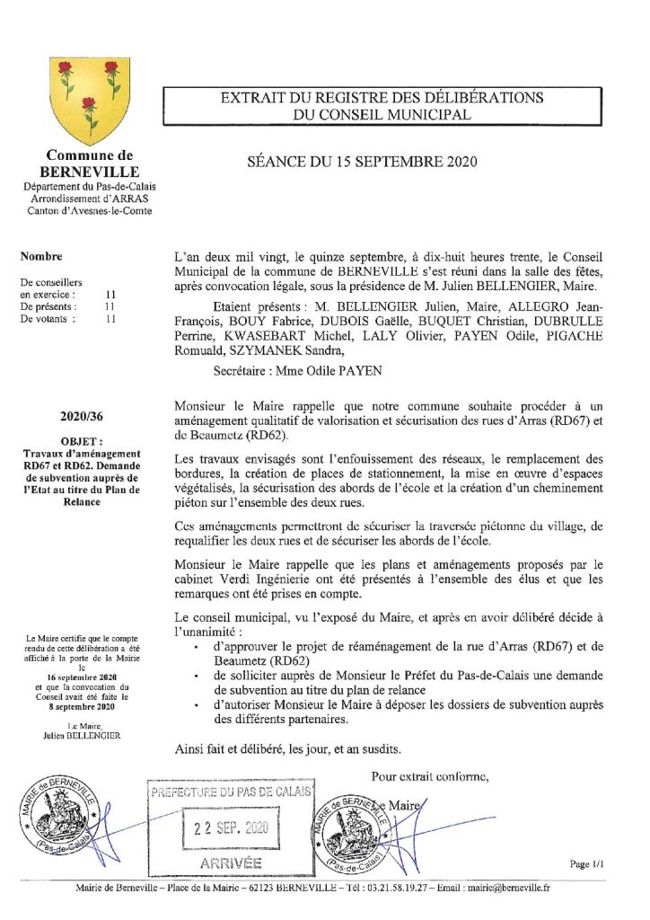 Délibération n°36 du 15 septembre 2020