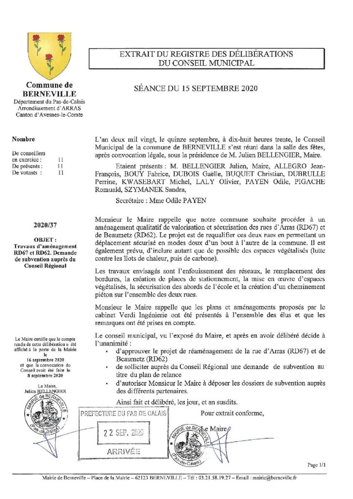Délibération n°37 du 15 septembre 2020