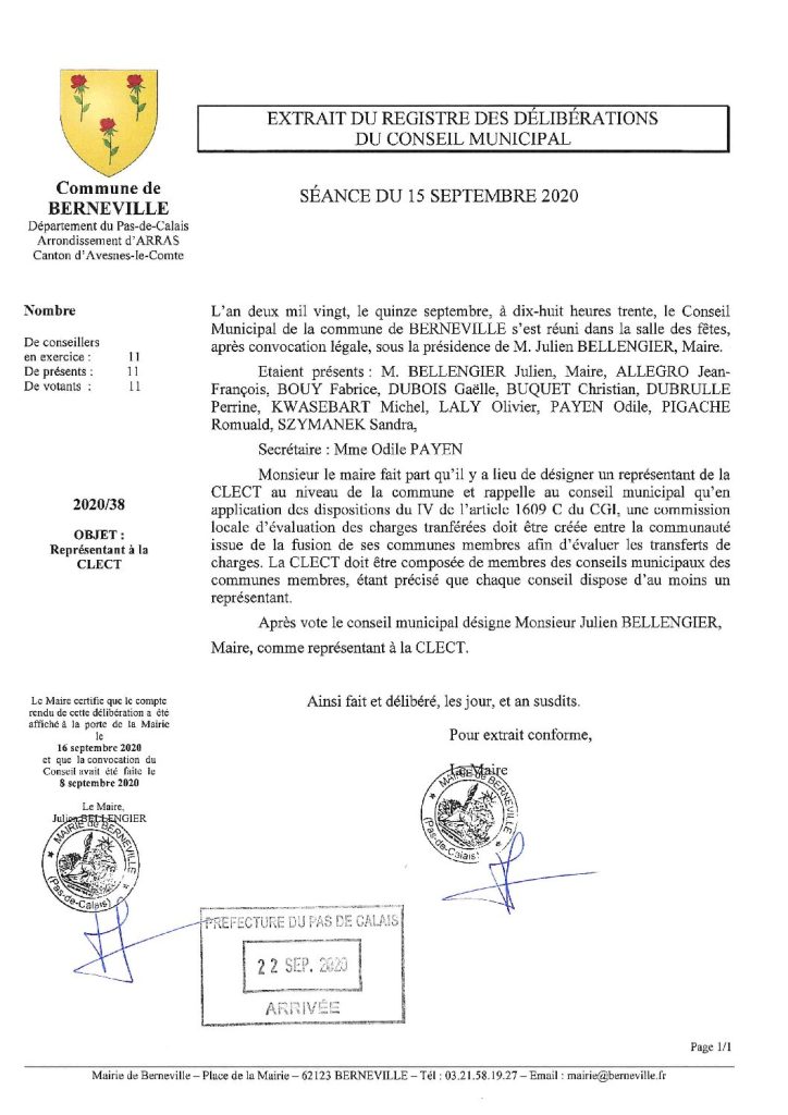 Délibération n°38 du 15 septembre 2020