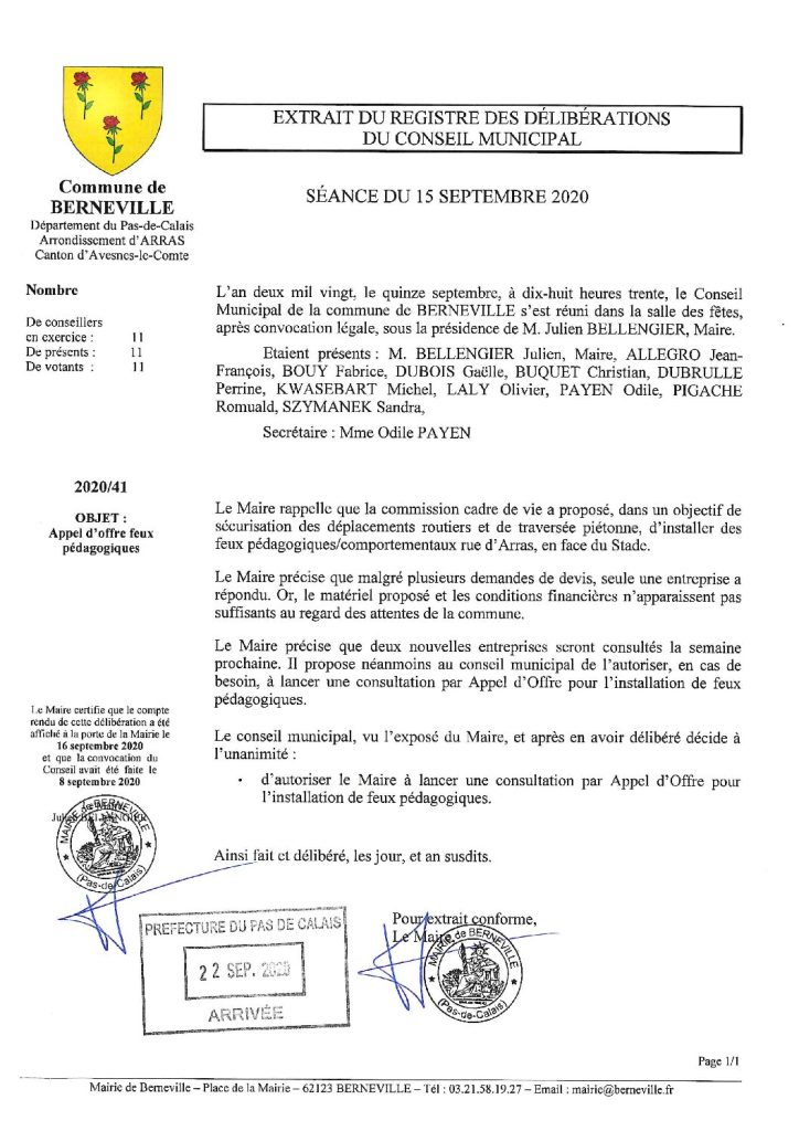 Délibération n°41 du 15 septembre 2020
