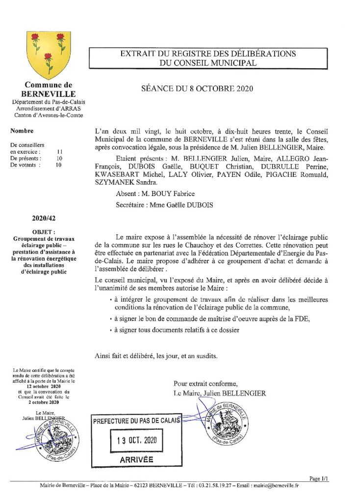 Délibération n°42 du 8 octobre 2020