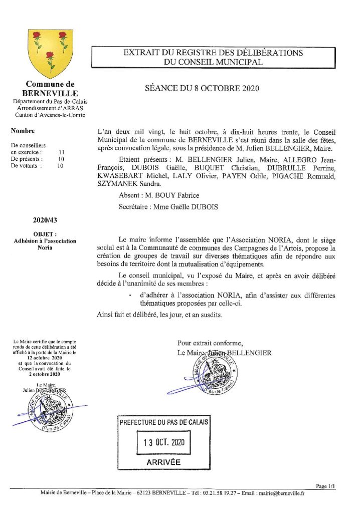 Délibération n°43 du 8 octobre 2020