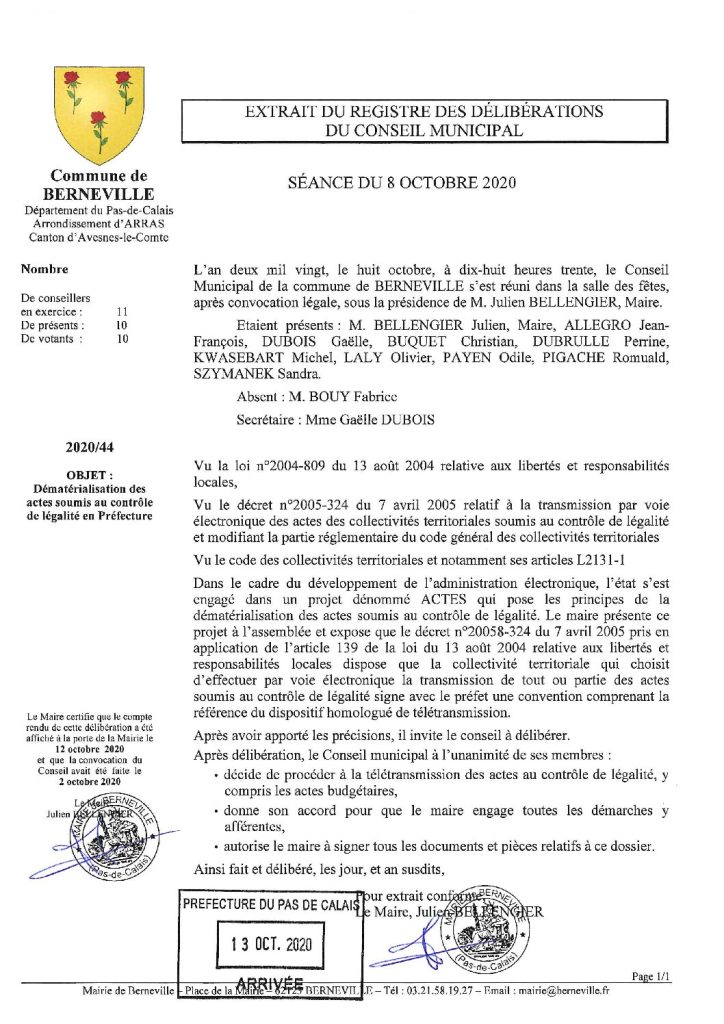 Délibération n°44 du 8 octobre 2020