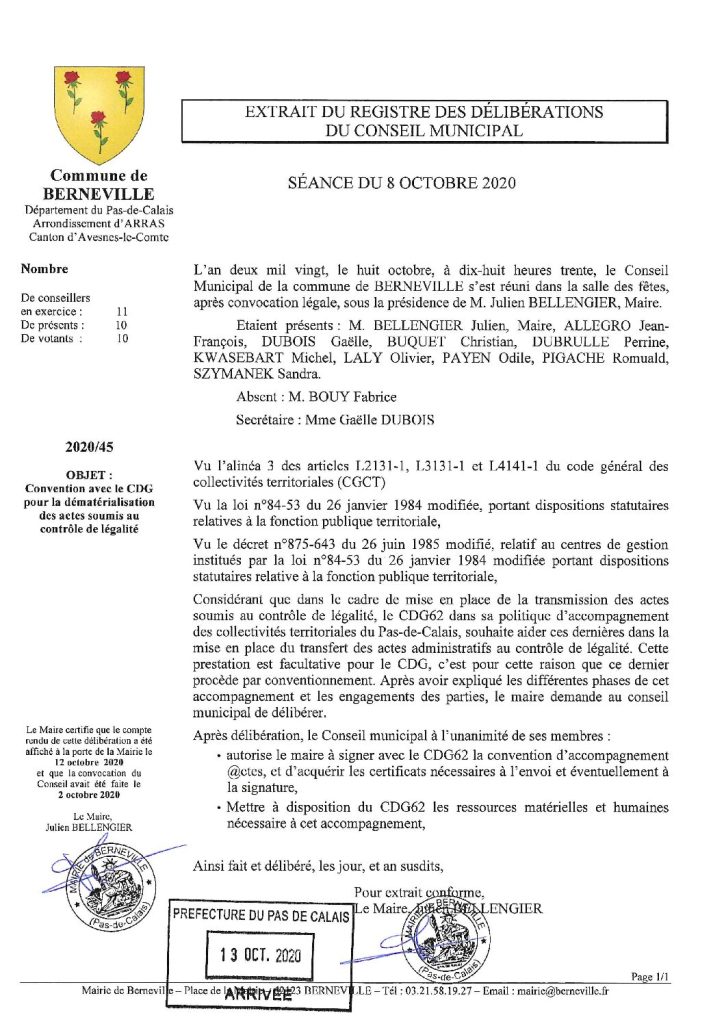 Délibération n°45 du 8 octobre 2020