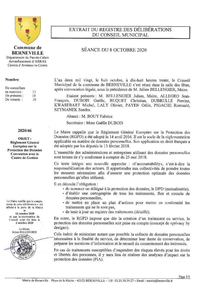 Délibération n°46 du 8 octobre 2020