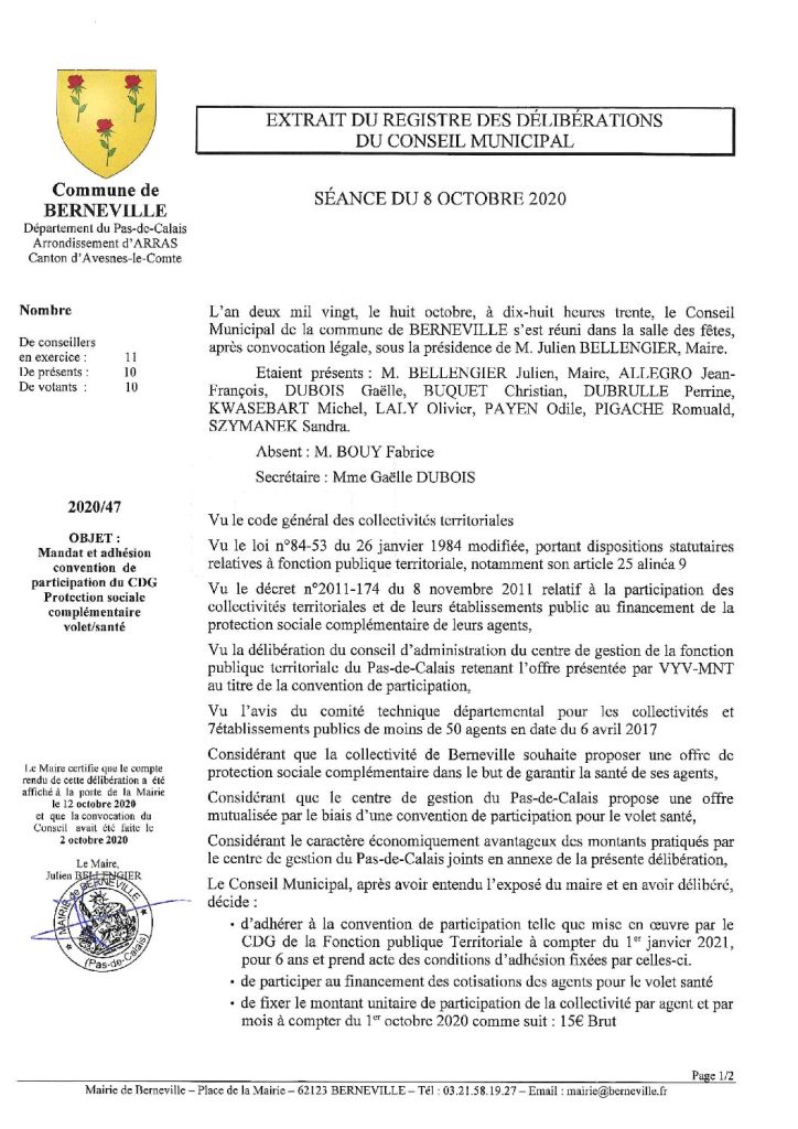 Délibération n°47 du 8 octobre 2020