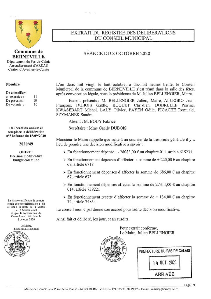 Délibération n°49 du 8 octobre 2020