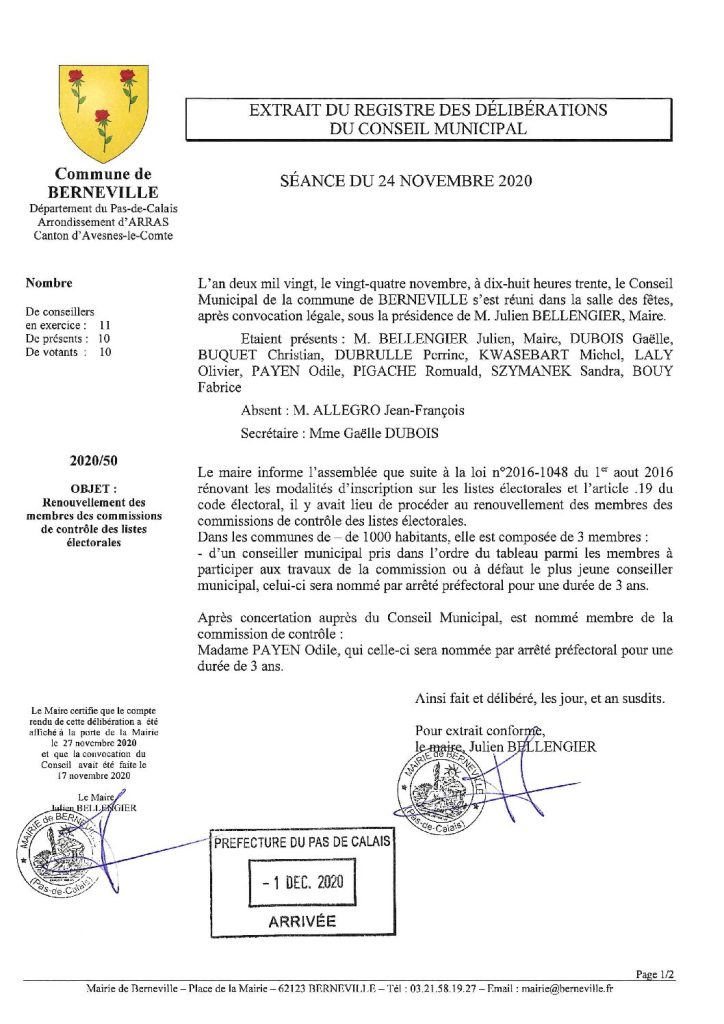 Délibération n°50 du 24 novembre 2020