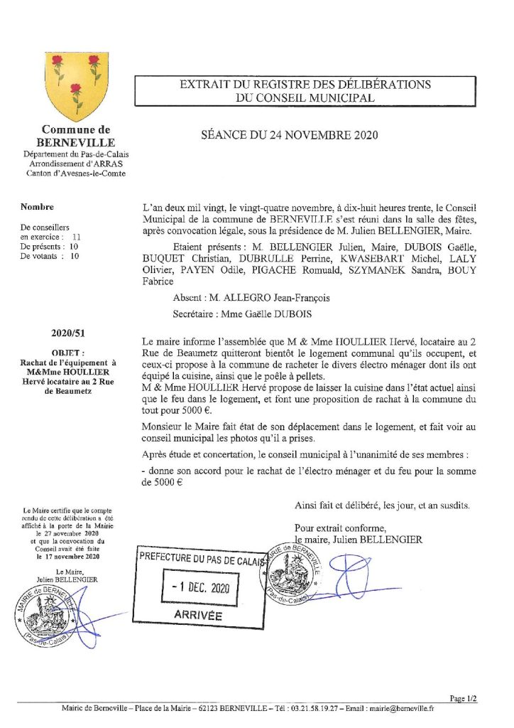Délibération n°51 du 24 novembre 2020