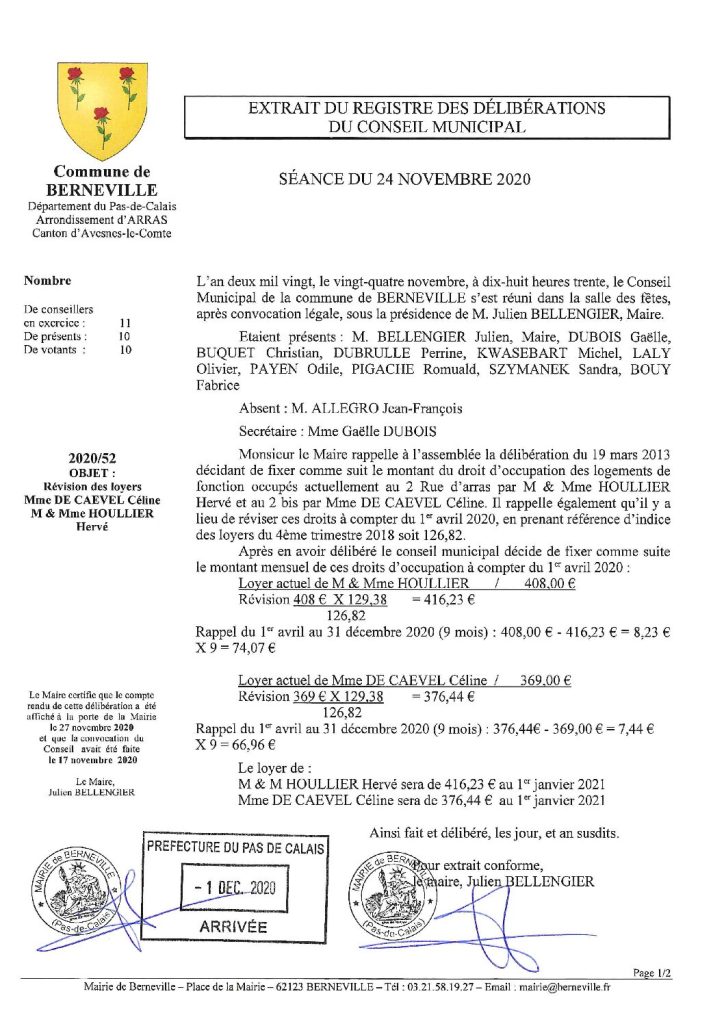 Délibération n°52 du 24 novembre 2020