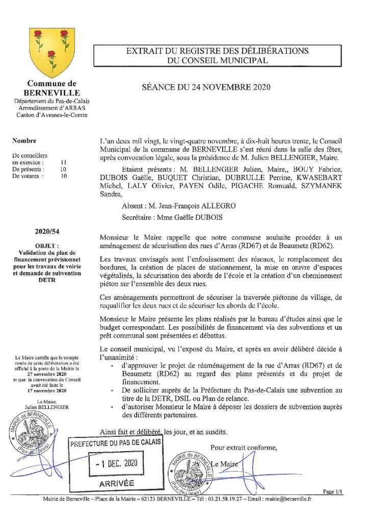 Délibération n°54 du 24 novembre 2020