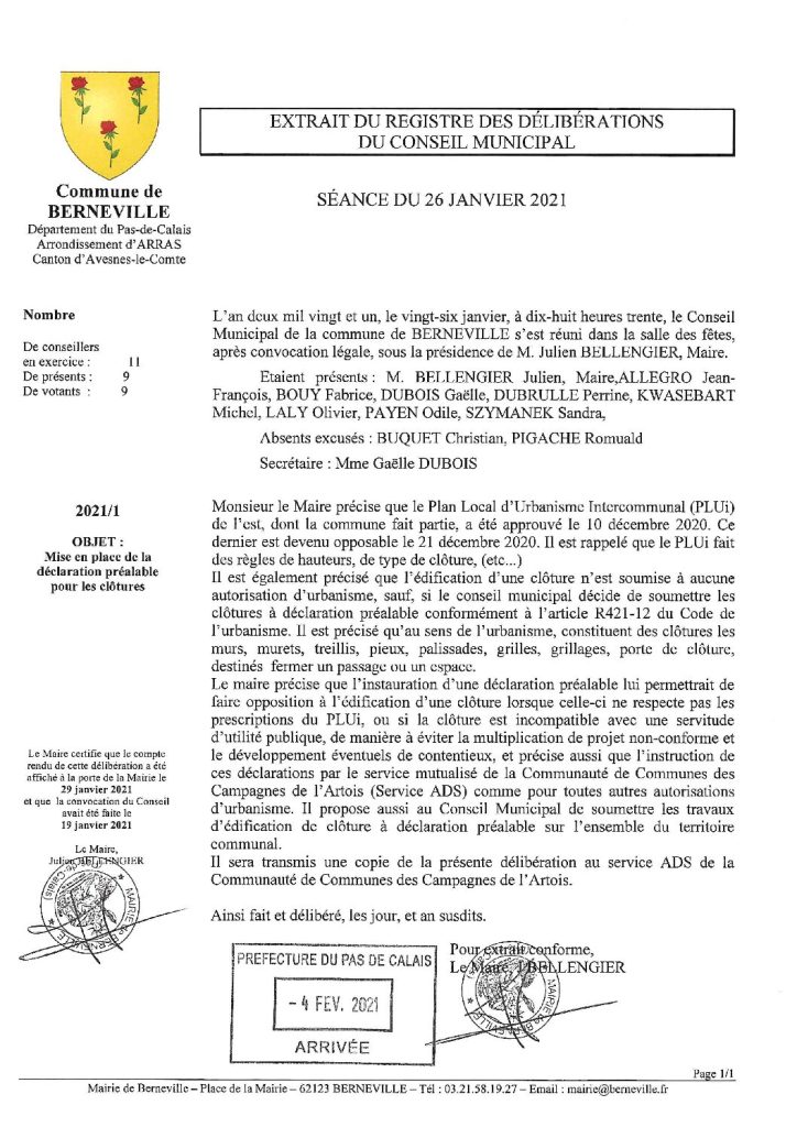 Délibération n°1 du 26 janvier 2021