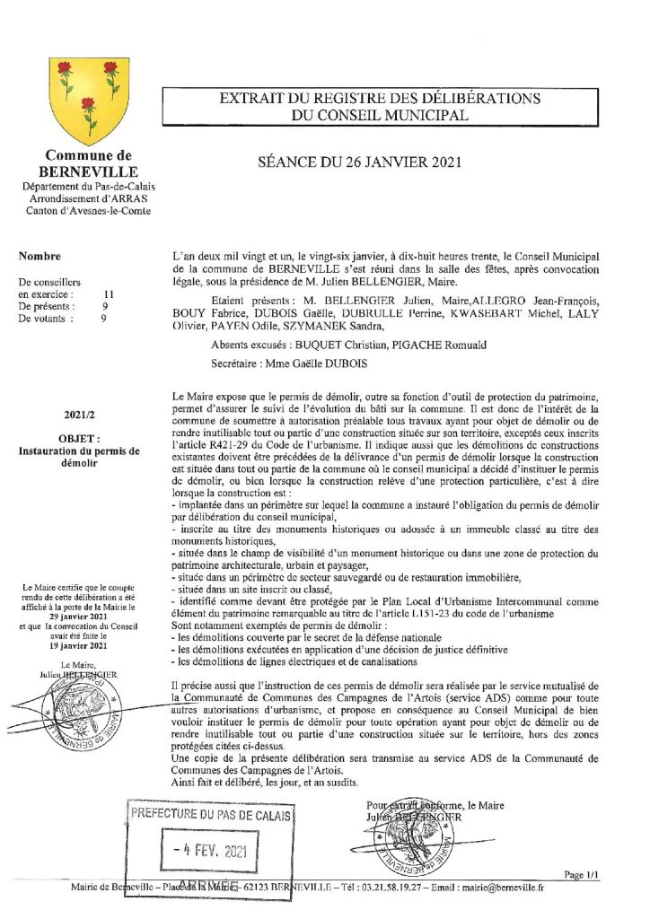 Délibération n°2 du 26 janvier 2021