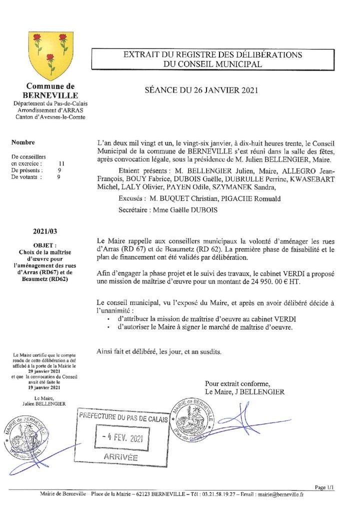 Délibération n°3 du 26 janvier 2021