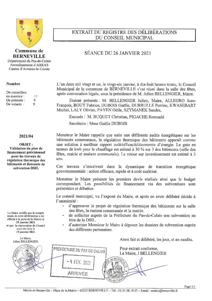 Délibération n°4 du 26 janvier 2021