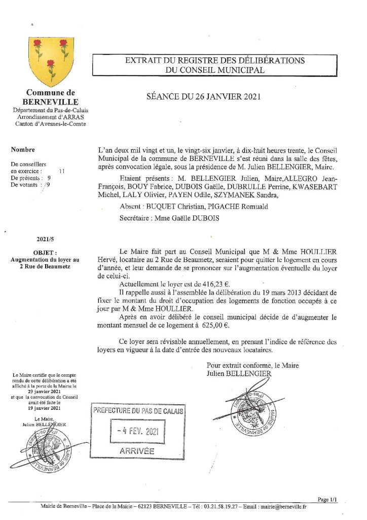 Délibération n°5 du 26 janvier 2021