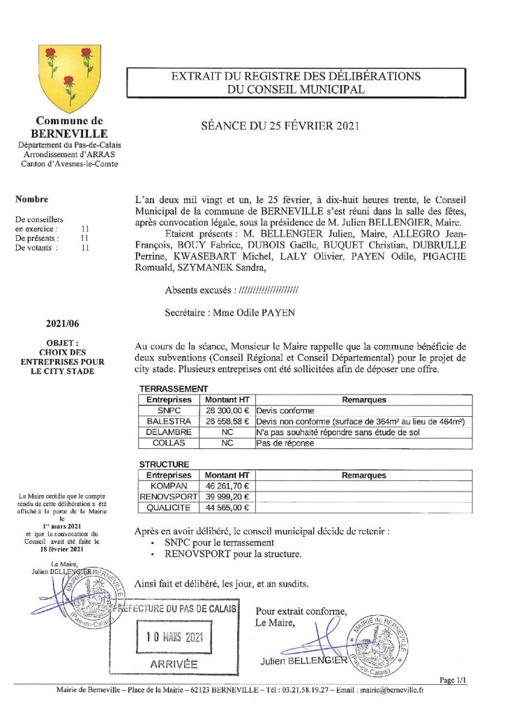 Délibération n°6 du 25 février 2021