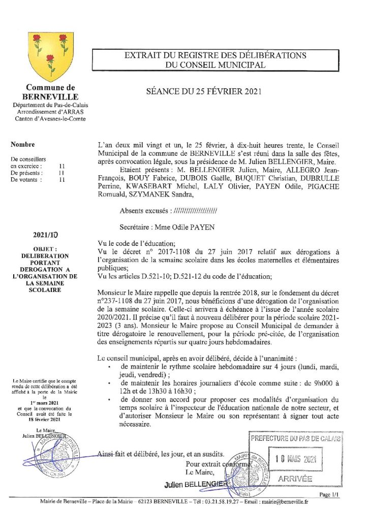 Délibération n°10 du 25 février 2021