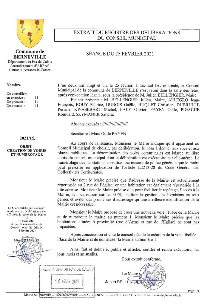 Délibération n°11 du 25 février 2021