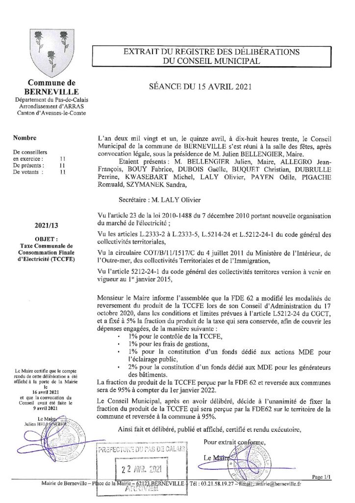 Délibération n°13 du 15 avril 2021