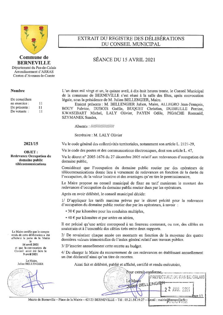 Délibération n°15 du 15 avril 2021